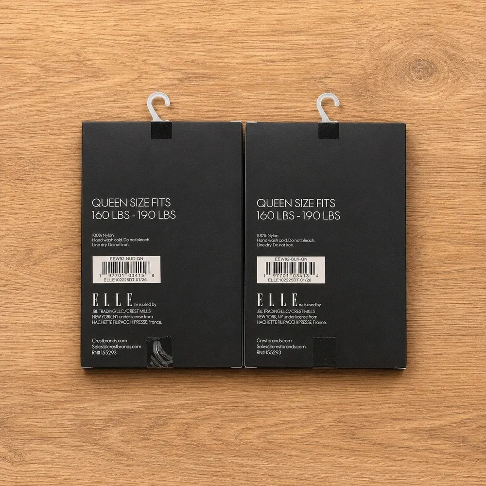 Elle Hosiery 2 Pack Silky Sheer Control Top Pantyhose Queen Black Nude EEW92